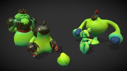 Residents of Slime Kingdom green, armor, games, brute, claws, kingdom, grunt, king, slime, blob, idle, squishy, girl, helmet, animation, fantasy, artazi, soldior, polytail