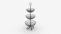 Three tier display basket with legs room, food, empty, style, household, basket, vase, three, display, wire, fruits, kitchen, cooking, tier, dinning, serving, 3d, pbr, design, dark