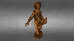 Boy with chicken in basket base, boy, figure, chicken, 3dsmax