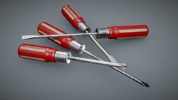 Screwdrivers Red Wooden screw, tools, unreal, realtime, equipment, tool, screwdriver, repair, handtool, toolbox, ue4, fix, unity5, lods, substancepainter, unity, unity3d, game, blender, hdrp, unityhdrp