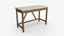 Wood Computer Writing Desk computer, device, wheels, shelf, work, desk, desktop, display, table, drawer, writing, workspace, height, workplace, 3d, pbr, design
