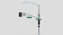 Street Light With Traffic 09 Realistic lamp, led, traffic, urban, highway, road, post, new, york, sign, vr, ar, pillar, elements, signal, old, nyc, streetlight, stop, pedestrian, intersection, crosswalk, asset, game, 3d, pbr, low, poly, model, city, walk, street, light