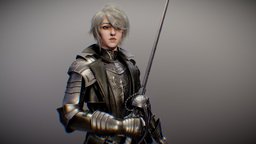 Black and Silver armor, coat, woman, substancepainter, character, girl, blender, zbrush, sword, knight