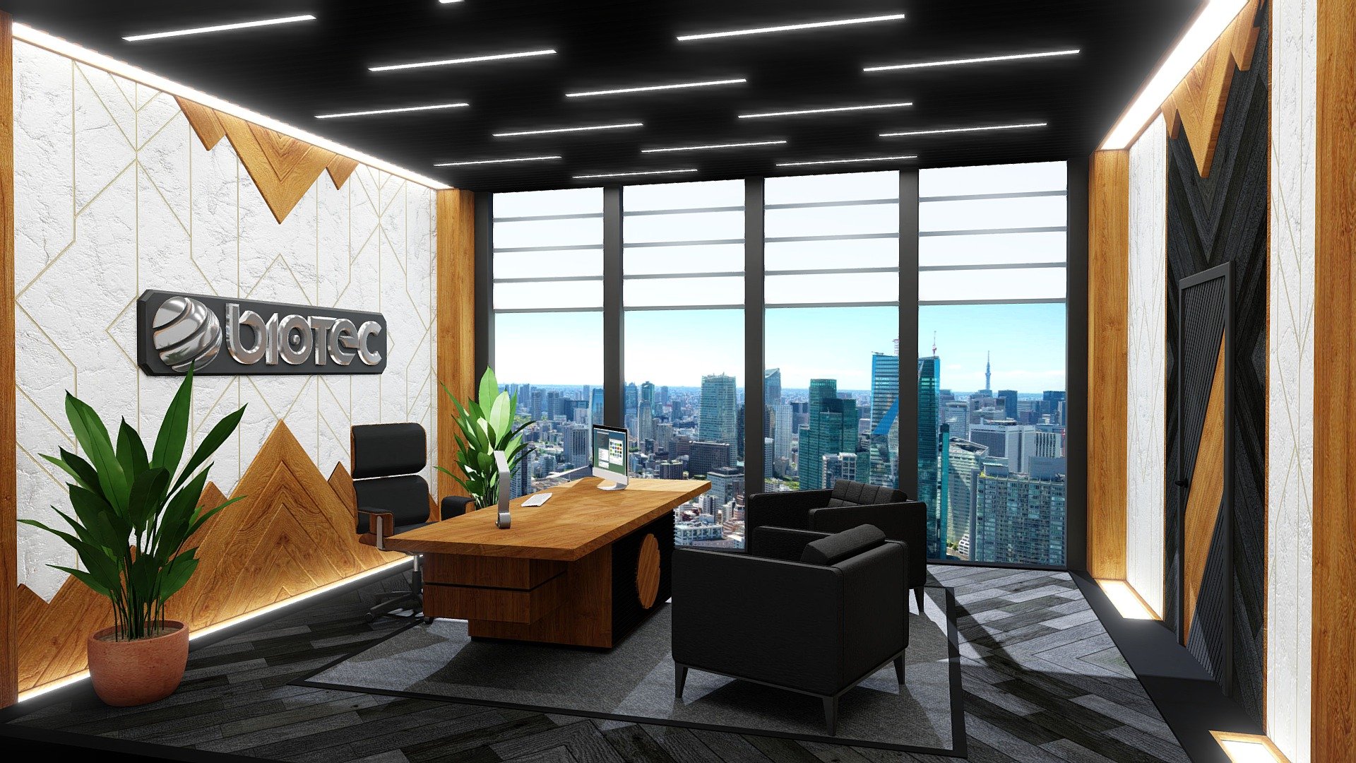 CEO / BOSS Office desk with lights and textures baking - Blender 3.3.8

1 x 4096 - Office texture

1 x 2048 - Background city

1 x 1024 - Computer screen

1x 1024 - Keyboard

DAE file + Blender .Blend additional file 3d model