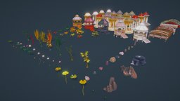 Gazebos and Plants ||| Low Poly Asset stl, plant, greek, tent, flower, garden, japan, reed, china, obj, gazebo, fbx, lotus, bush, lily, yard, bud, canopy, rotunda, lilypad, waterlily, arbour, blender, stone, 3ds, rock, bridge, chenese