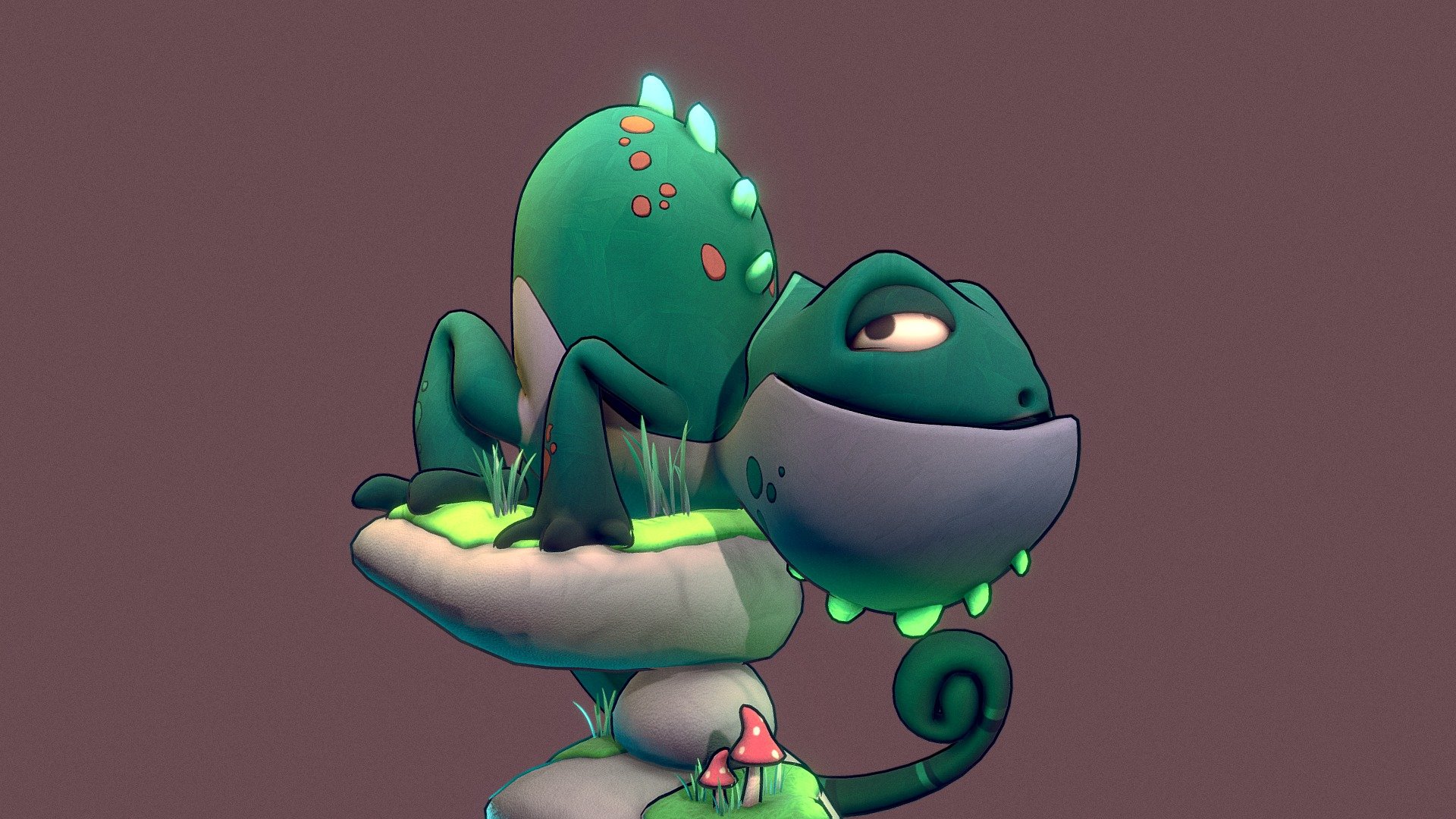 Pleasant evening of modeling, it seems he is up to something. U can write in the comments your thoughts about what he is thinking about)) - Stylized Chameleon - Buy Royalty Free 3D model by SatiKudasati 3d model