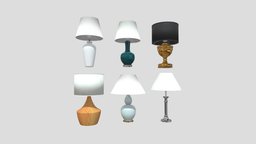 Table Lamp Pack office, lamp, bulb, lantern, led, bedroom, desk, ceiling, electrical, tesla, classic, table, brass, metal, iron, shade, filament, lightbulb, lightning, edison, fluorescent, bulbs, halogen, lowpoly, gameart, design, electric, gold, gameready, steel, lamshape