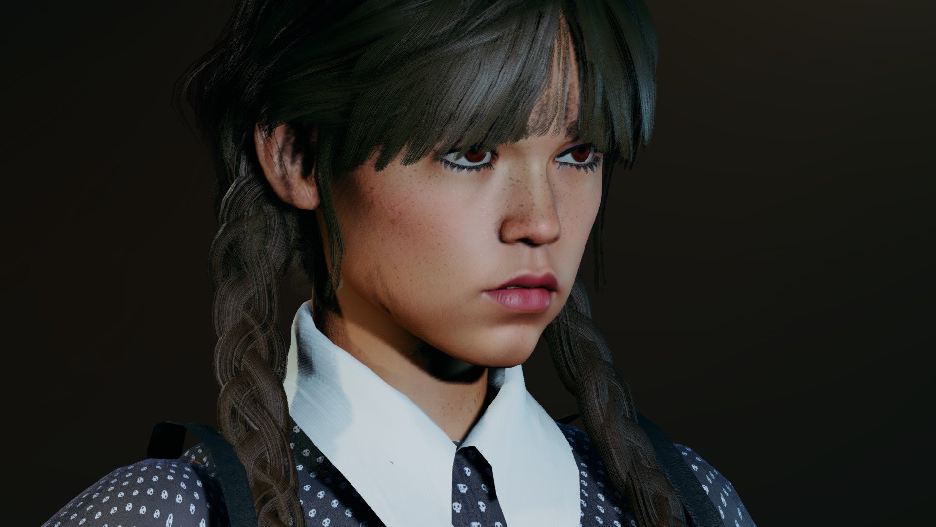 Model fully rigged with Rigify, Face fully rigged. Wednesday Addams model in blender. Medium Decimated Polygon count 3d model