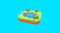 Lake tree, b3d, lake, deck, 3december, handpainted, blender, lowpoly, rock, 3december2022challenge