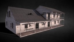 white modular house abandoned, ruins, bulding, survival, ruined, survivor, dirty, props, old, destroyed, terror, abandoned-building, house, home, wood, 3dmodel, modular