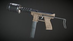 Post-apocalyptic makeshift Tec-9 rim, white, oil, apocalyptic, 9, post, magazine, used, nine, silencer, filter, tec, gun