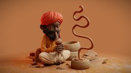 Day 04 sculpt, b3d, indian, snake, charm, charmer, blender3d, sculptjanuary2020