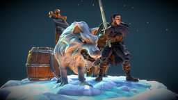 Jon Snow and Ghost winter, got, snow, night, gameofthrones, stylised, jon, john, whitewalker, substance, maya, cartoon, 3d, zbrush, fantasy, ghost, knight, kinginthenorth