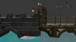 Portal time: Bridge games, portrait, draft, gamedev, diorama, midpoly, education, moveis, xyz-school, maya, axe, sword, sketchfab, history, bridge, draftpunk-3