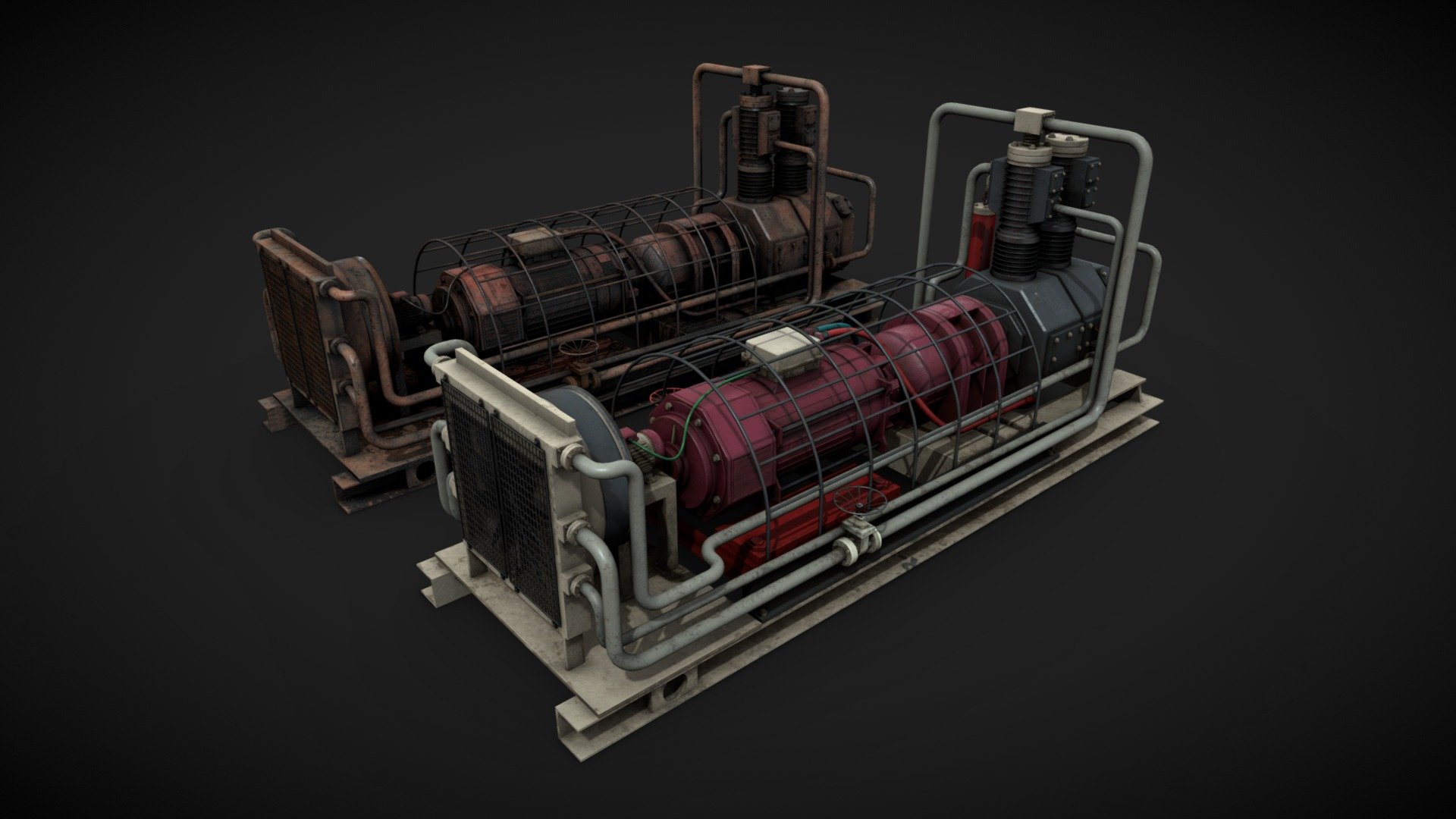 Machinery device for industrial visualizations 

4k PNG PBR textures included 

Painted and heavy rusted 

Non overlapped UVs 3d model