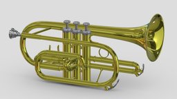 Cornet music, instrument, french, printing, set, musical, equipment, collection, vr, ar, horn, trumpet, brass, trombone, piccolo, print, alto, saxophone, cornet, tuba, euphonium, asset, game, 3d, low, poly, flugelhorn