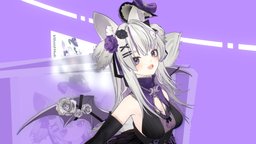 女巫 Vivian cute, purple, fox, vr, goth, dress, gothic, commission, ear, tail, vrchat, girl-model, vtuber, vroid, girl, witch, black, vrm, vroidstudio, vtubermodel, vtuber-commission, noai