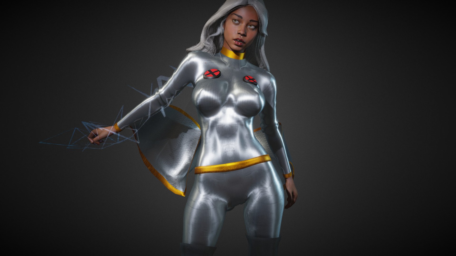 Storm fanart female girl 3d model. Model in Blender file. Fully rigged. SSS subsurface scattering. mixamo bone names for animation 3d model