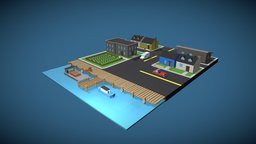 Port Town b3d, town, port, illustration, architecture, lowpoly, blender3d, environment