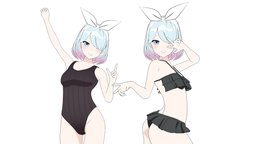 Girls in Swimwear b3d, girls, pack, bikini, swimsuit, cellshading, animegirl, animegirl-anime-3d-anime, character, girl, blender, lowpoly, anime, rigged