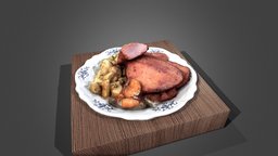 dish pork ham food rice vegetables cerdo jamon virtual, arrow, food, ham, reality, augmented, rice, dish, 3dscanning, spatial, scanned, cooking, package, pork, vegetables, comida, arroz, mixed, cerdo, meta, cooked, metaverse, alimentos, alimento, recipe, jamon, game, 3d, scan, 3dscan, animation, polygon, gameready, receta