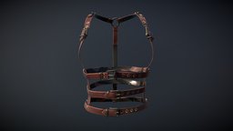 Brown Leather Straps Harness body, steampunk, leather, straps, combat, harness, pbr, low, poly, female, male