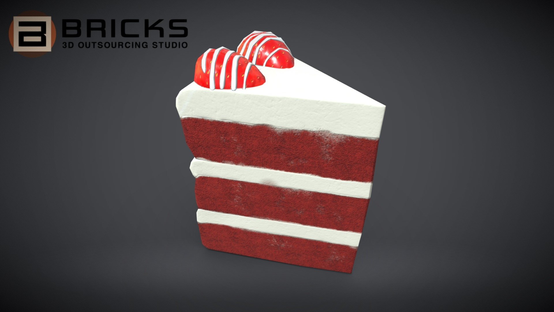 PBR Food Asset:
RedVelvetCake_Piece
Polycount: 610
Vertex count: 307
Texture Size: 2048px x 2048px
Normal: OpenGL

If you need any adjust in file please contact us: team@bricks3dstudio.com

Hire us: tringuyen@bricks3dstudio.com
Here is us: https://www.bricks3dstudio.com/
        https://www.artstation.com/bricksstudio
        https://www.facebook.com/Bricks3dstudio/
        https://www.linkedin.com/in/bricks-studio-b10462252/ - RedVelvetCakePiece - Buy Royalty Free 3D model by Bricks Studio (@bricks3dstudio) 3d model