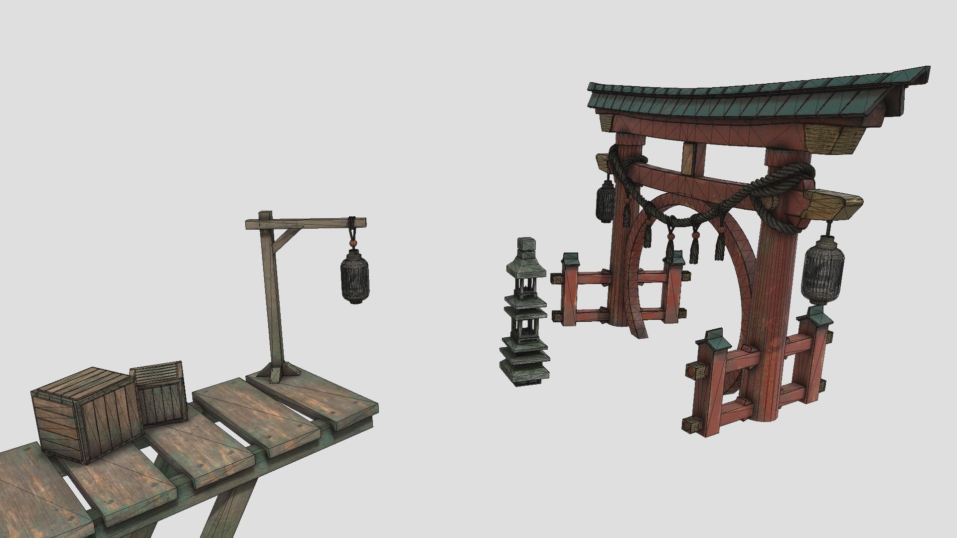 Welcome to the Japanese Torii gates - the majestic symbol of Japan, where culture and aesthetics intertwine in perfect harmony. The graceful arches and traditional red color embody beauty and spirituality, inviting you on a journey into the world of tradition and mystique. This 3D object brings every detail to life - from the wooden pillars to the curved arches, allowing you to experience the atmosphere of serenity and reverence in the presence of this magnificent symbol of Japanese culture 3d model