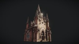 Fantasy Chapel tower, symbol, ornate, high, windows, medieval, roof, chapel, worn, bell, arch, antique, detailed, bricks, walls, tiles, shrine, capitel, columns, gothic, statue, old, religion, golden, stained, aged, imaginary, romantic, stainedglass, architecture, stone, house, structure, building, fantasy, rock, construction, church