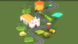 Isometric corn city drink, green, plant, hat, food, lake, road, farm, yellow, isometric, corn, stylized, church
