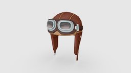Cartoon pilot hat Low-poly 3D model hat, goggles, cap, aviator, protection, force, lowpolymodel, airman, character, handpainted, cartoon, helmet, air, stylized