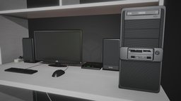 Computer Desk (front view only) computer, desk, desktop, interior