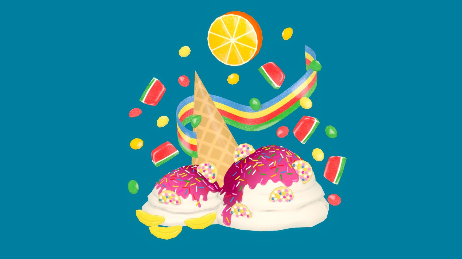 A fun little weekend project since summer is almost here - featuring some of my favourite sweet treats!

You can find me on Twitter and Instagram!! @clairemonart - Ice Cream Island - 3D model by Claire Monaghan (@clairemonaghan) 3d model
