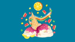 Ice Cream Island banana, summer, candy, rainbow, icecream, sweet, substancepainter, substance, maya