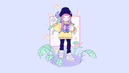 Neo Geo Girl cute, gameboy, retro, pastel, celshade, neogeo, outlines, crisalys, girl, stylized, anime
