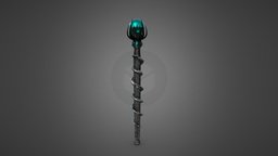 Fantasy Dark Magic Wand with Green Orb green, wizard, staff, orb, wand, fbx, magical, cyan, occultism, weapon, wood, blue, fantasy, dark, magic