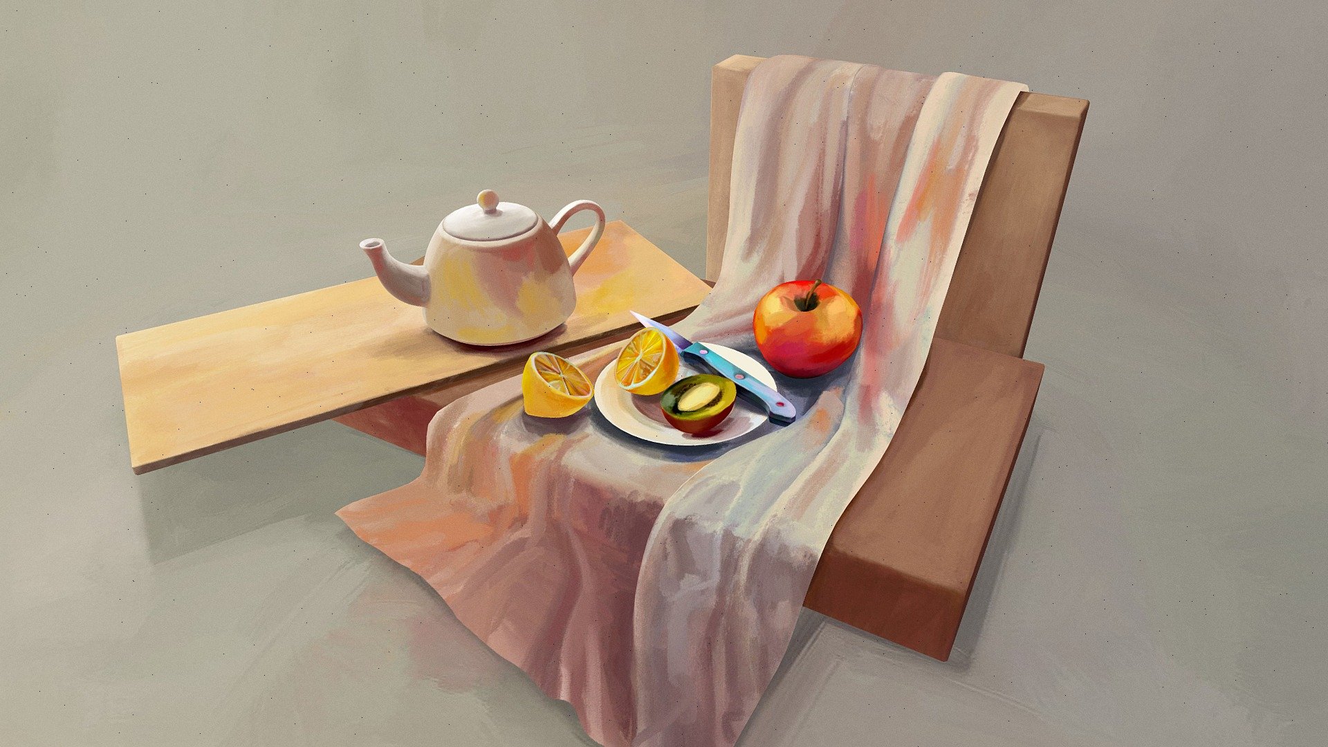 What a fun challenge it was! I moved back in time to my high school days when I painted quite a lot of these still lifes, but only in two dimensions :) 
Done in Blender, Procreate and Substance Painter

Below's my reference and my little helper <3  

 - Still Life - 3D model by Persefona 3d model
