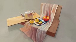 Still Life scene, teapot, food, fruit, apple, cartoony, painting, painterly, warm, lemon, stilllife, kiwi, illustration, still-life, cozy, handpaintedtexture, procreate, blendernation, oil-painting, 3dillustration, substancepainter, substance, handpainted, cartoon, blender, art, hand-painted, stylized, illustrative, noai