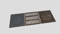 Three Sewer plate france, paris, sewer, plate, urban, rusty, metal, sewerplate, street, streetfurniture, urbanfurniture