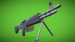 Fortnite-style M60 rifle, style, hard, surface, lmg, ready, support, stylised, machine, battle, m60, royale, fortnite, weapon, maya, cartoon, asset, game, low, poly, hardsurface, zbrush, stylized, gun, light