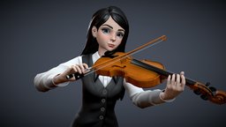 Tiny Bunny violin, skirt, game-ready, blackandwhite, charactermodel, animegirl, digital3d, character, girl, gameart, zbrush, stylized, characterdesign, anime, horror, tinybunny