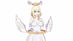 Flour rpg, toon, style, mesh, flat, wings, angel, slash, hack, halo, girl, game, 3d, mobile, anime, piglionstudio