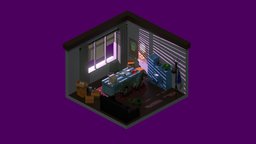 Low Poly Retro Office Set office, computer, sofa, set, fan, pc, desk, retro, boxes, furniture, table, neon, phone, vaporwave, parquet, furnitureset, lowpoly, blender3d, chair