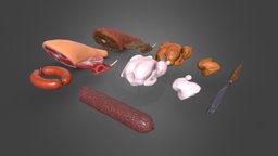 Meat Set food, raw, fish, meat, chicken, pork, steak, rib, sausage, salami