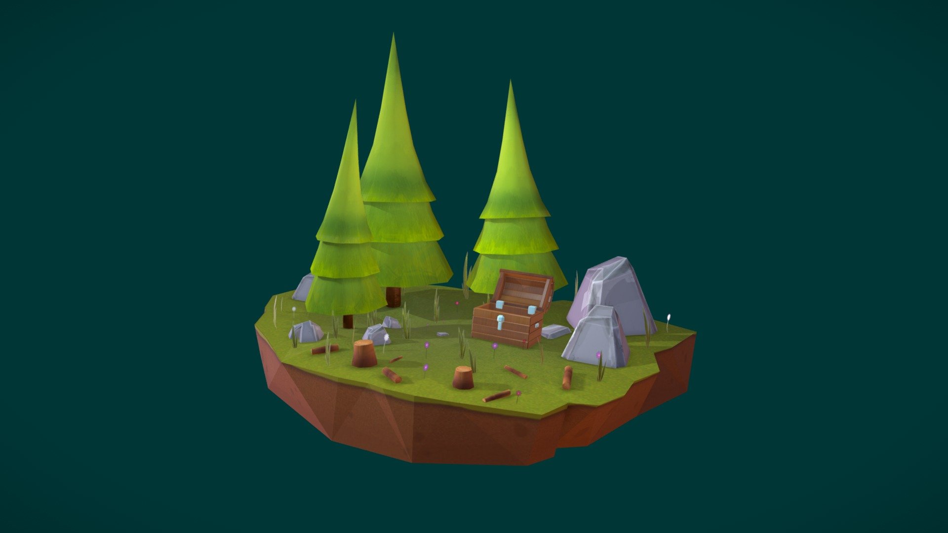 Forest island is created on Cinema 4d R17

Textures by UVW mapping

Lighting and Render settings on Sketchfab ❤️
 - Forest Chest Island 🌲 - Buy Royalty Free 3D model by antonmoek 3d model