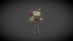 Gas Station Sign gas, gaming, future, vintage, retro, americana, route66, fallout4, retro-futuristic, retro-future, googie, substancepainter, substance-painter, fallout