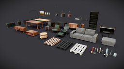 Modern Furniture Living Room kit, lamp, stool, sofa, wooden, uv, archviz, archvis, couch, realtime, pack, collection, furniture, drawer, heating, interiordesign, skandinavian, architecture, asset, pbr, chair, piano, textured, interior, livingroom, noai
