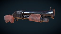 Stylized Shotgun toon, rust, rusty, dirty, old, substancepainter, substance, weapon, cartoon, low, poly, shotgun, stylized, gun, simple, black