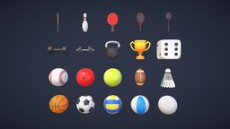 Sports Equipment Pack golf, baseball, football, set, basketball, pack, sports, dice, fitness, soccer, bowling, trophy, tennis, paddle, badminton, racket, volleyball, dumbbells, shuttlecock, kettlebell, sport