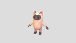 Siamese Cat Character cat, cute, little, kid, toy, kitty, pet, mascot, doll, mammal, zoo, siamese, meow, thai, character, cartoon, animal, simple